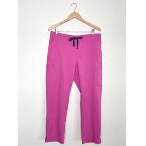FIGS Yola Skinny Scrub Pants Large Pink 11-Pocket Straight Leg Slit Healthcare